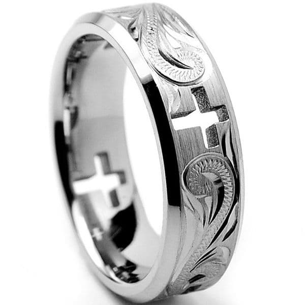 Punk Fashion Band Rings for Women Men Vintage Hip Hop Personality Cutting Engraved Flower Retro Hipster Hollow Cross Finger Ring
