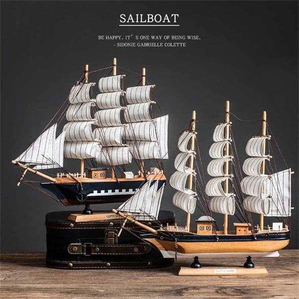Home Decoration Accessories For Living Room Wood Sailboat Model Figurines Office Desk Modern Boat Gift Christmas 211108