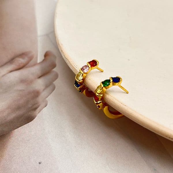 Color Gem Earrings Female Niche Design Stud Advanced Exquisite Retro New Trend Fashion All-Match Jewelry Accessories