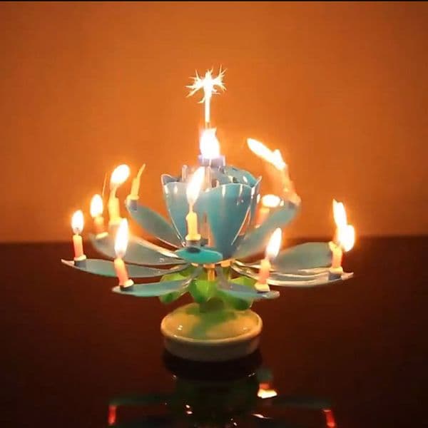Plastic Musical Candles Double Layer 14 Candle Rotating Lotus Happy Birthday Music Children Birth day Party Sparkling Blossom Lotus Cake Topper ZL0660