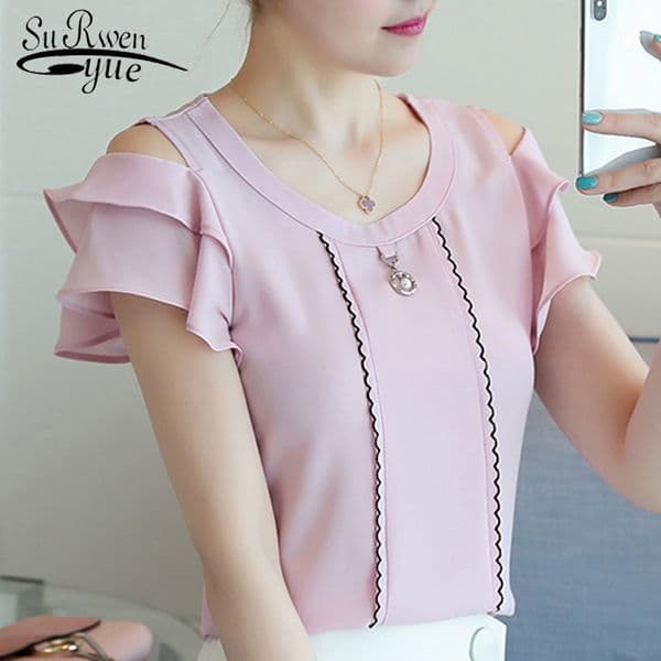 Summer women blouses short sleeve chiffon blouse shirts plus size tops camisas mujer s and 4511 50 210508