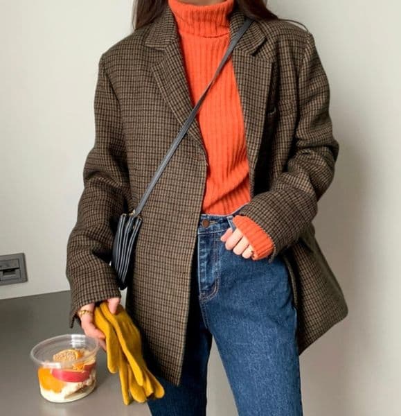 Vintage Stylish Plaid Clothe Blazers Plus High Street Women Loose OL Elegant Jacket Minimalist Coats 210421