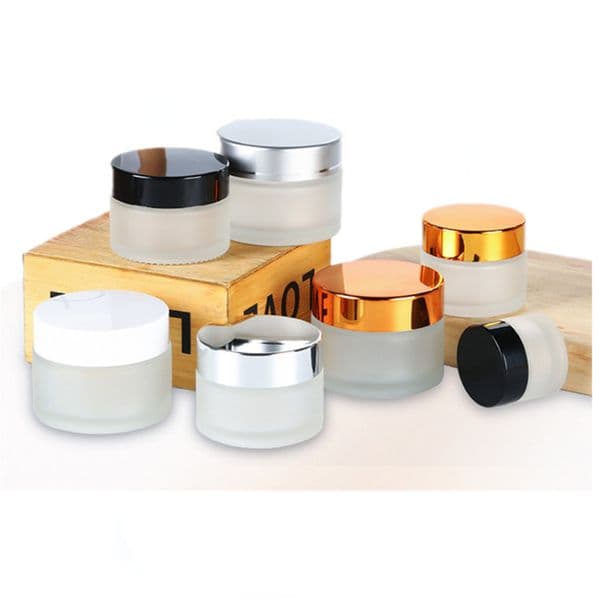 wholesale 5g 10g 15g Glass Jar Cream Bottle Cosmetic Empty Container with Black Silver Gold Lid and Inner Pad for Lotion Lip Balm