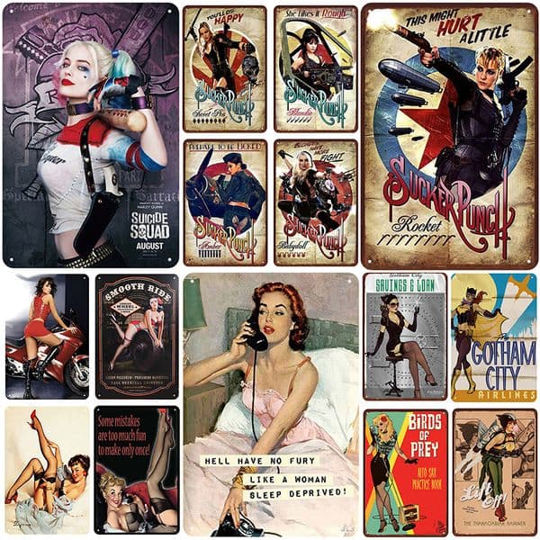 Girls Plaque Metal Vintage Tin Sign Pin Up Shabby Chic Decor Metal Signs Vintage Bar Decoration Metal Poster Pub Wall Art Plate