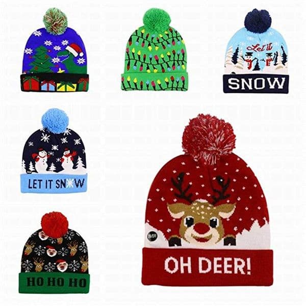 Women Men Unisex Christmas LED Hat Beanie Knit Cap Light Up Xmas Cap Costume Christmas Hat