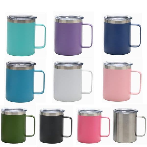 12oz mugs with handle stainless steel insulation office tumblers ice tyrant coffee beer mug and Lid Travel Friendly juice Cups FY5093