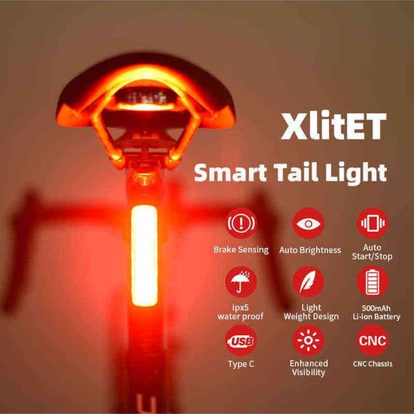 2026 New Bike Lights Xlitet Auto Start Stop Brake Sensing Flashlight For Bicycle Rear outdoor Light LED USB Charging Cycling Enfitnix Xlite100 Bicycle Accessori