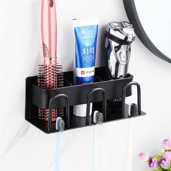 Wall Mounted Toothbrush Holder Aluminium Alloy Toothpaste Rack Bathroom Household Space Saving Accessories 210709