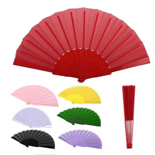 Wholesale 100pcs Plain Dyed Blank Folding Hand Fan Fabric Plastic Spanish Hand Fan Dance Fan #364