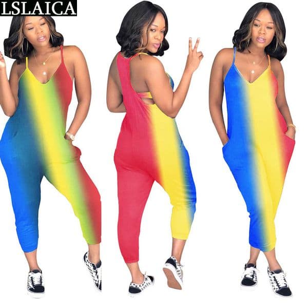 rompers women jumpsuit gradient sling tops&long pants plus size jumpsuits for casual elegant club bodysuit 210520