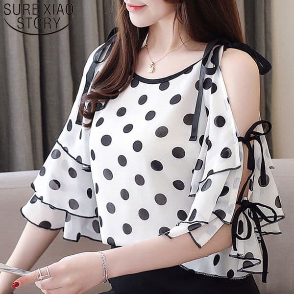 Korean Fashion Clothing Off Shoulder Top Ladies Shirts Women's Tops Blouses Chiffon Blouse White Shirt 3096 50 210415