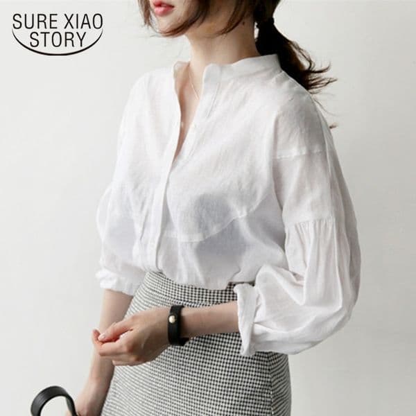 Fashion White Cotton Blouse Long Sleeve Collar Office Lady Shirt Women Tops Feminine Blouses Blusas 0533 40 210415