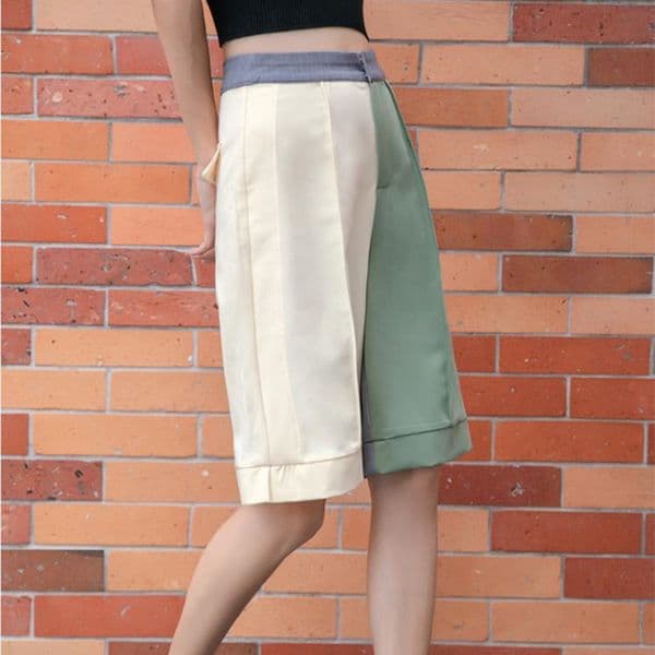 OL Fashion Stitching Color Bottoms High Waist Suit Pants Women Formal Loose Straight Work Wear Trousers 210421