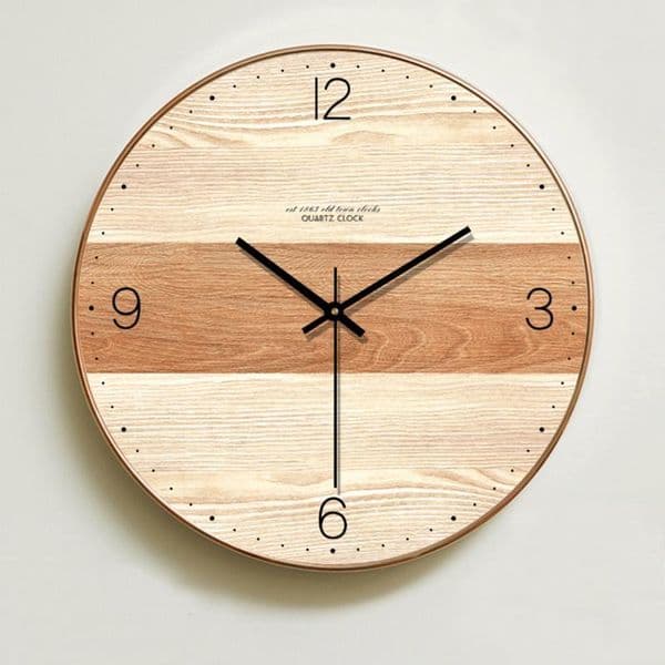 Modern Simple Wooden Wall Clock Silent for Bedroom Wall Art Decor Big Clocks Wood Nordic Style Hanging Watch 14 inch