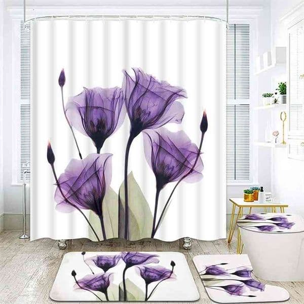 Tulip Lotus Flowers Trees Shower Curtain floral Sets Non-Slip Rugs Toilet Lid Cover and Bath Mat Waterproof Bathroom Curtains 210915