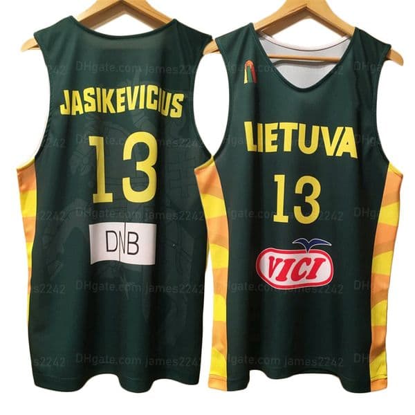 Custom Sarunas Jasikevicius #13 Lietuva Basketball Jersey Printed Green Any Names Number Size XS-4XL Top Quality