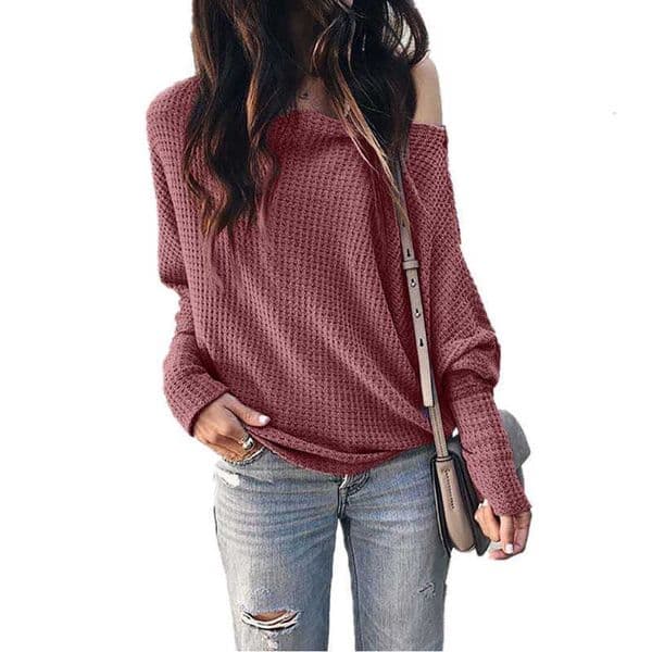 Autumn Off Shoulder Sweater Women Knitted Sweater Pullover Jumper Women Ladies Long Sleeve Ladies Sweater Knitwear Women 210928