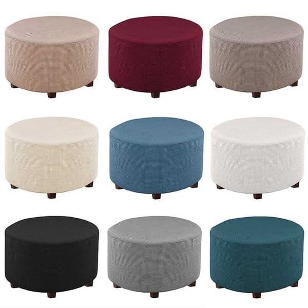 Washable Stretch Footrest Ottoman Cover Spandex Round Stool Slipcover Footstool Protector Chair for Living Bedroom 211207