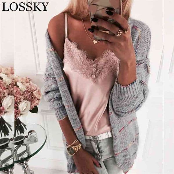 Women Solid Knitted Cardigan Sweater Spring Autumn Simple Clothing Fashion Gray Korean Coat For Female 210507