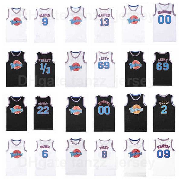Tune Squad Space Jam 69 Pepe Le Pew Jersey Basketball Looney Tunes 00 Roadrunner 6 Yosemite 8 Porky Pig 09 Marvin the Martian 9 Sylvester 13 Wile Coyote Black White
