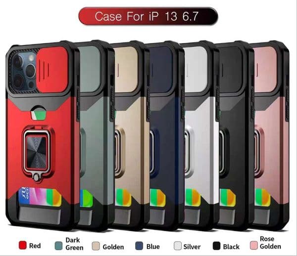 DHCP Magnetic ring invisible card sliding window phone cases for iphone 13 pro max 12 min 11 X XR XS 7 8 plus SE case cover