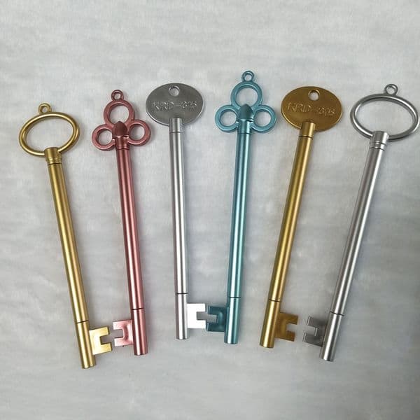 wholesale 100pcs Creative Key Shape 0.5 mm Gel Pens Black Ink Kawaii School Stationery Kids Gifts Golden Sliver Blue WJ012