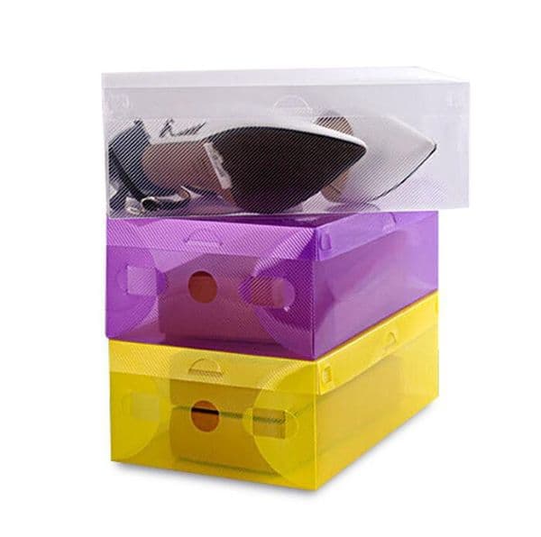 Plastic Shoe Boxes Thicken Clear Dustproof Shoe Storage Box Transparent Shoe Boxes Candy Color Stackable Shoes Organizer Box KKB2722