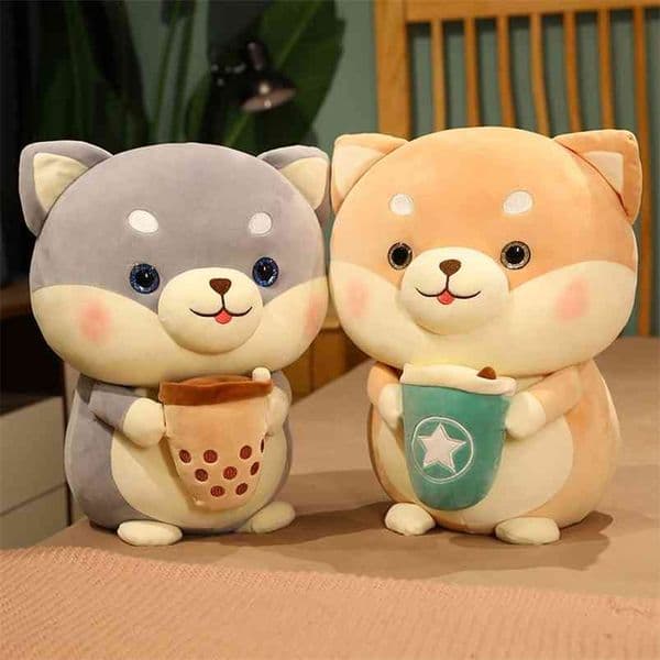 2026 New New Cute Shiba Inu Plush Dog Drinking Bubble Tea Toys Stuffed Soft Huggable Animal Boba Dolls For Girls Kids Birthday Gifts Toy Toy