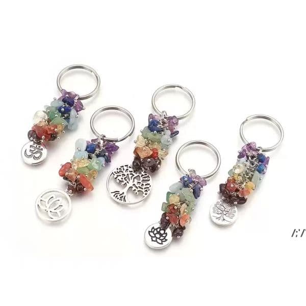 Natural Crystal Keychain Pendant Broken Gems Tassel party favor Keychain Luggage Decoration Key Chain Birthday Gift Keyring CG001