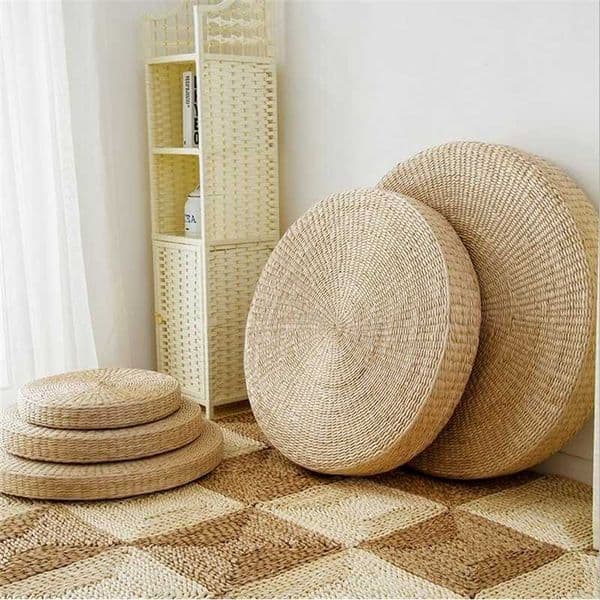Chair Covers 5 Size Natural Straw Pouf Tatami Floor Cushions Meditation Yoga Round Mat Zafu Chair Cushion 40/45/50/60/70cm 201119