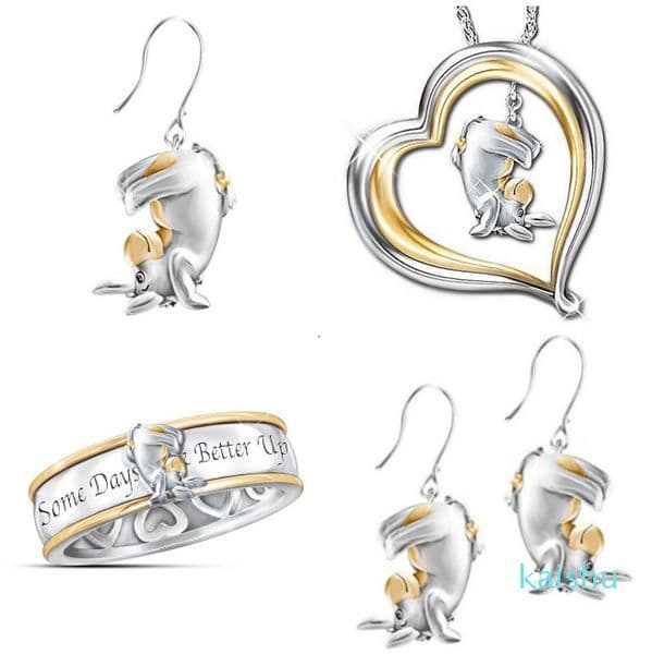 Fashion accessory New electroplating two color creative donkey Earring Ring Necklace popular jewelry