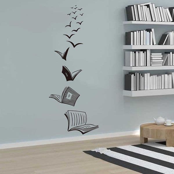 Open Book Fly Birds Wall Sticker Library Classroom Reading Book Study Animal Wall Decal School Bedroom Vinyl Home Decor 210705