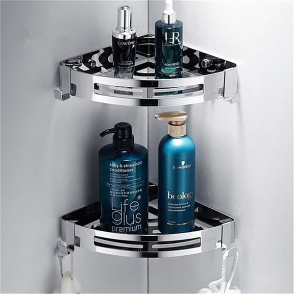 3 Layers Corner Shower Shelf Bathroom Shampoo Holder Kitchen Storage Rack Punch Free Tripod Stand 211112