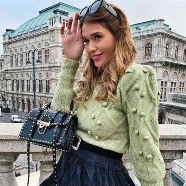 Vintage Women Elegant Green Sweaters Fashion Ladies Knitted Short Pullovers Casual Female Cute White Sweater Girls Chic 210806