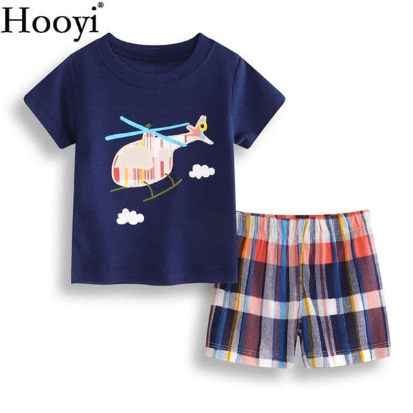 Helicopter Baby Boy Clothes Suit 6 9 12 18 24 Month Newborn Clothing Sets Children T-Shirt Pant Summer Outfit Soft 100% Cotton 210413