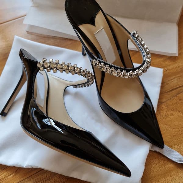 Elegant Design Bing Baily Wedding Dress Shoes High Heels Women Crystal & Pearl Strap Women's Pumps Point Toe Sexy Lady Walking heel EU35-41