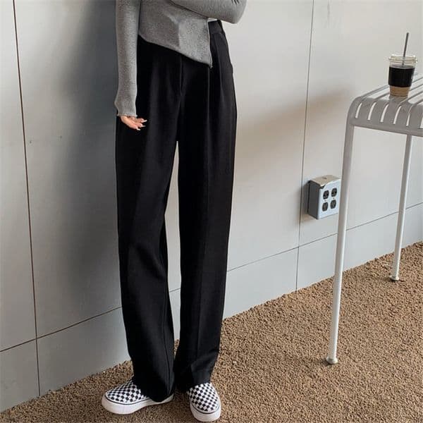 High Street Solid Casual Stylish OL Brief Straight Chic Femme Plus Size Trousers Office Lady Loose All Match Pants 210421