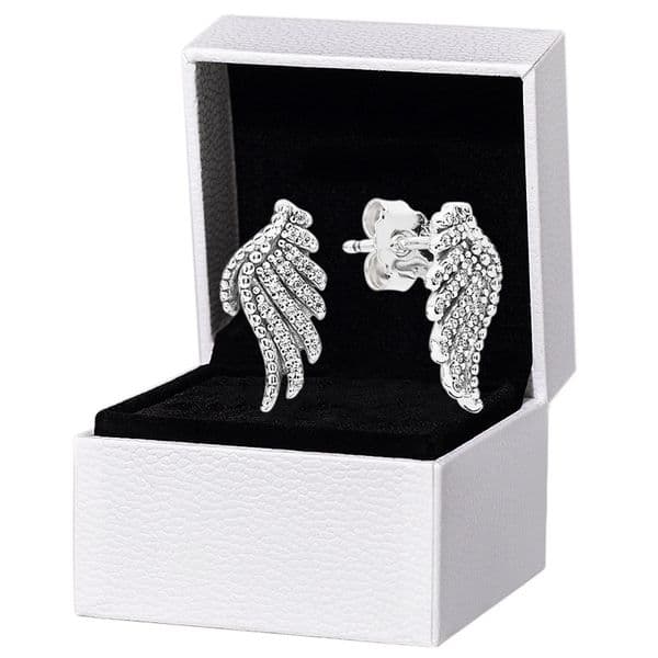 Sparkling Wing Stud Earrings Authentic 925 Sterling Silver designer Earrings Women Wedding Party Jewelry Diamond Feather earrings with Luxurious Retail Box Set