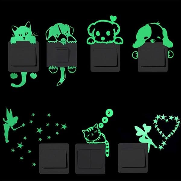 Cartoon Luminous Switch Sticker Glow in the Dark Wall Stickers Home Decor Kids Room Decoration Sticker Decal Cat Fairy Moon Star 220727
