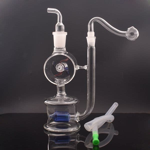 1 Set Unique Glass Oil Burner Bong Water Pipes with Windmill Matrix Perc 10mm Male Thick Pyrex Glass Oil Burner Pipe Silicone Tube