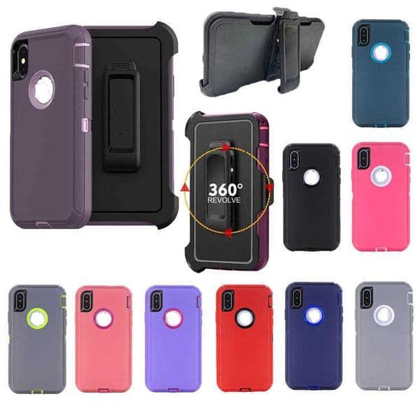 For iPhone 11 12 13 PRO MAX XS XR 7 8 Plus Defender Phone Cases Hybrid Robot Shockproof Waterproof 3in1 Phone Case With Clip
