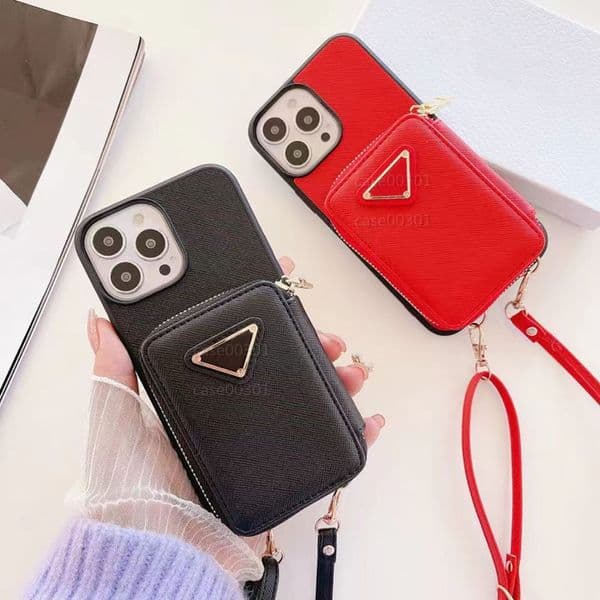 Designer Crossbody Phone For iPhone 15 14 13 12 Pro Max Black Leather Back Shell 15Pro 14Pro 13ProMax 11 11ProMax Mobile Cover Case Card Holder Coin Wallet