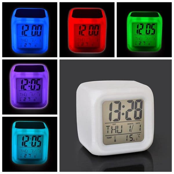 Creative square DIY thermal transfer LED touch alarm clocks screen colorful light electronic color digital prompt clock nightlight LK163
