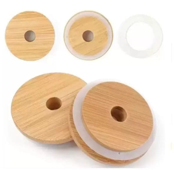 Bamboo Cap Lids 70mm 88mm Reusable Wooden Mason Jar Lid with Straw Hole and Silicone Seal DHL Free Delivery FY5015 0418