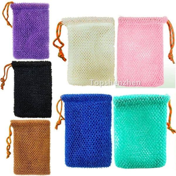 Exfoliating Mesh Bags Saver Pouch For Shower Body Massage Scrubber Natural Organic Ramie Soap Holder Bag Pocket Loofah Bath Spa Bubble Foam With Drawstring