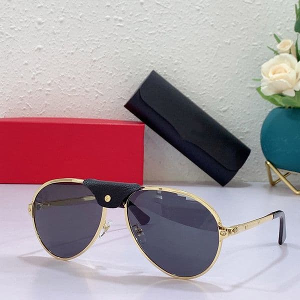 Mens Designer Sunglasses for Women Vintage Leather Metal Sun Glasses Fashion Driving Eyeglasses UV Protection Glass Lenses C-Shade Eyeglasses Lunettes De Soleil