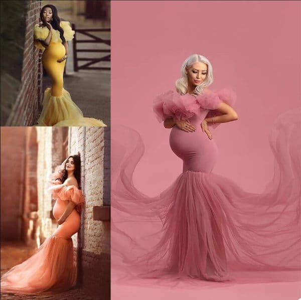 Pregnant Sleepwear Women Pajam Robe Sexy Nightgown Sexy Off Shoulder Short Sleeves Tulle Bathrobe Mesh Prom Bridesmaid Shawl