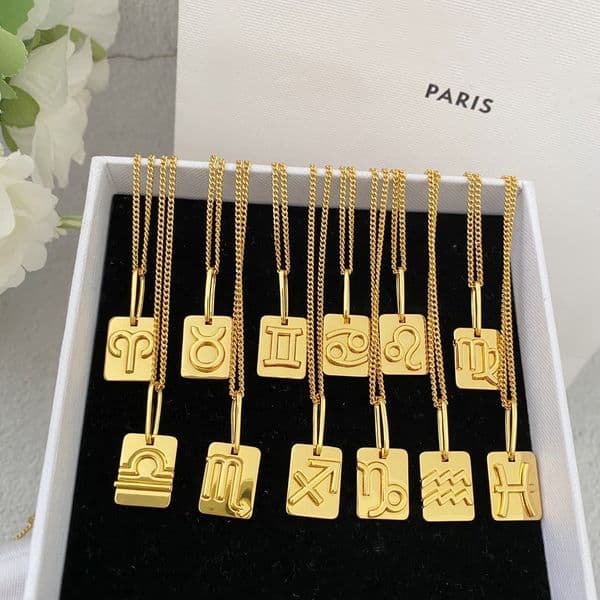 Top Quality 24K Gold Plated 12 Constellation Zodiac Designer Necklace Square Galaxy Astrology Chain For fashion Women necklace Classic Jewelry Gift
