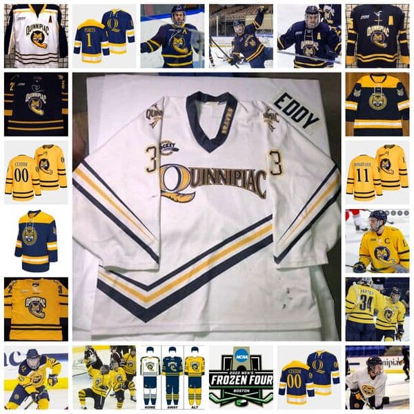 2022 NCAA Frozen Four Custom QU Quinnipiac Bobcats Hockey Jersey 6 Devon Toews 4 Connor Clifton 11 Wyatt Bongiovanni 11 Bryan Leitch 8 Chris Cerrella 29 Todd Johnson