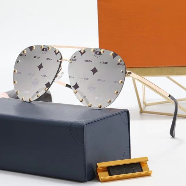 Sunglasses Elegant Designer Rimless Polarized Glasses Rivets Letter Design for Man Woman 6 Option High Quality